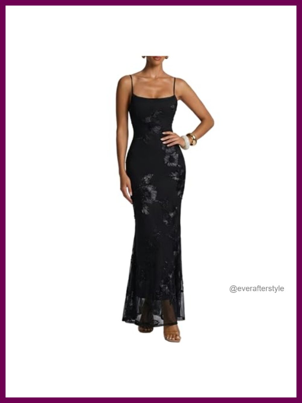 Women's Bodycon Maxi Satin Floral Mesh Dress